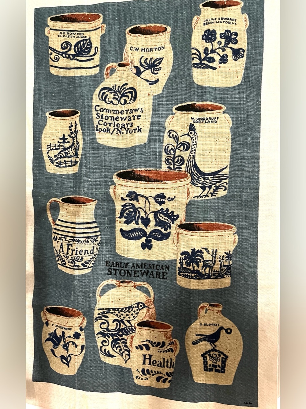 Early American Stoneware Linen Tea Towel 1970’s